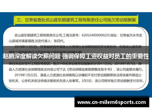 赵鹏深度解读欠薪问题 强调保障工资权益对员工的重要性